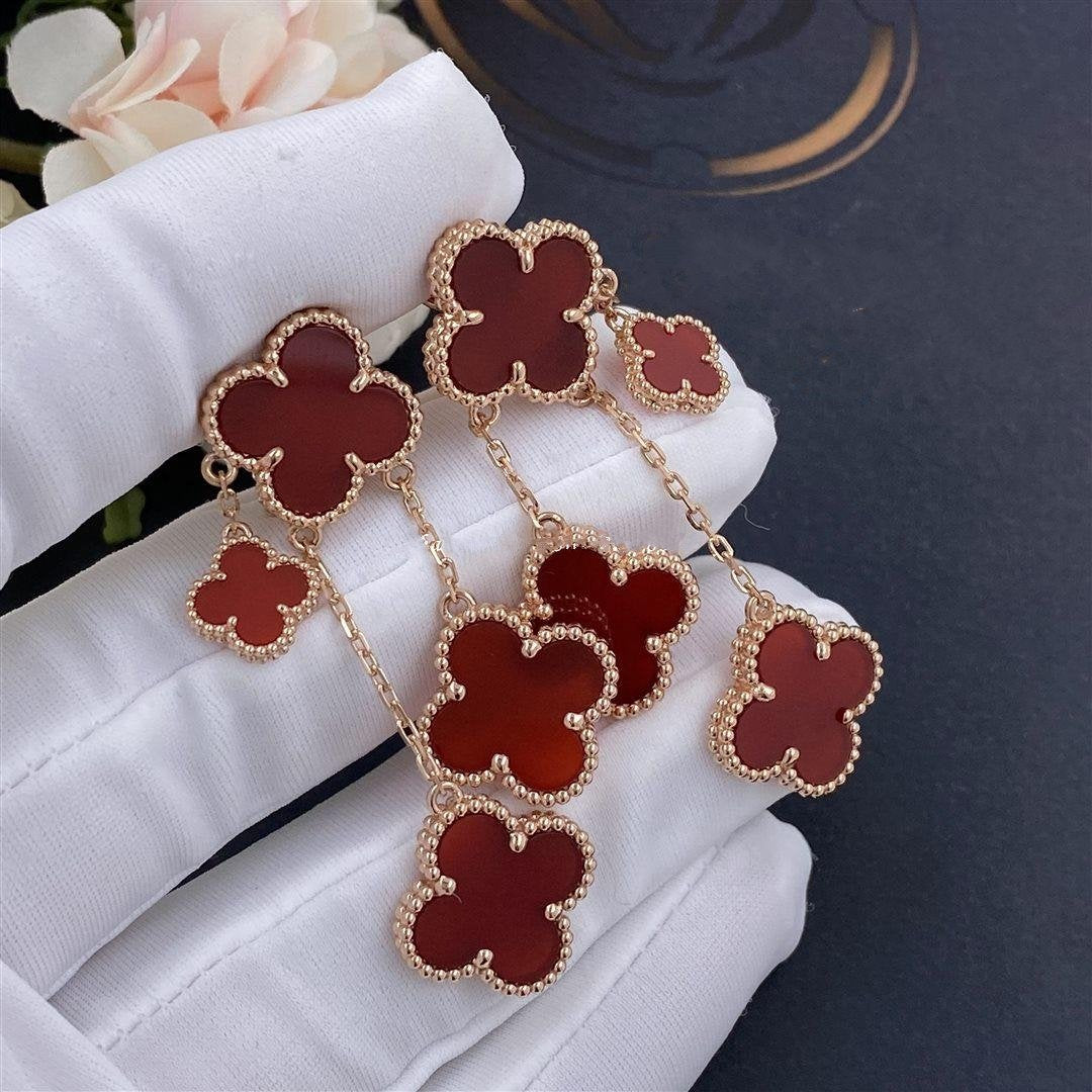 [Super CiCi ]CLOVER EARRINGS CARNELIAN 4 MOTIFS PINK GOLD