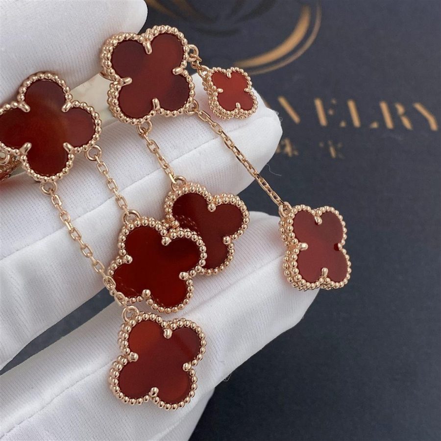 [Super CiCi ]CLOVER EARRINGS CARNELIAN 4 MOTIFS PINK GOLD