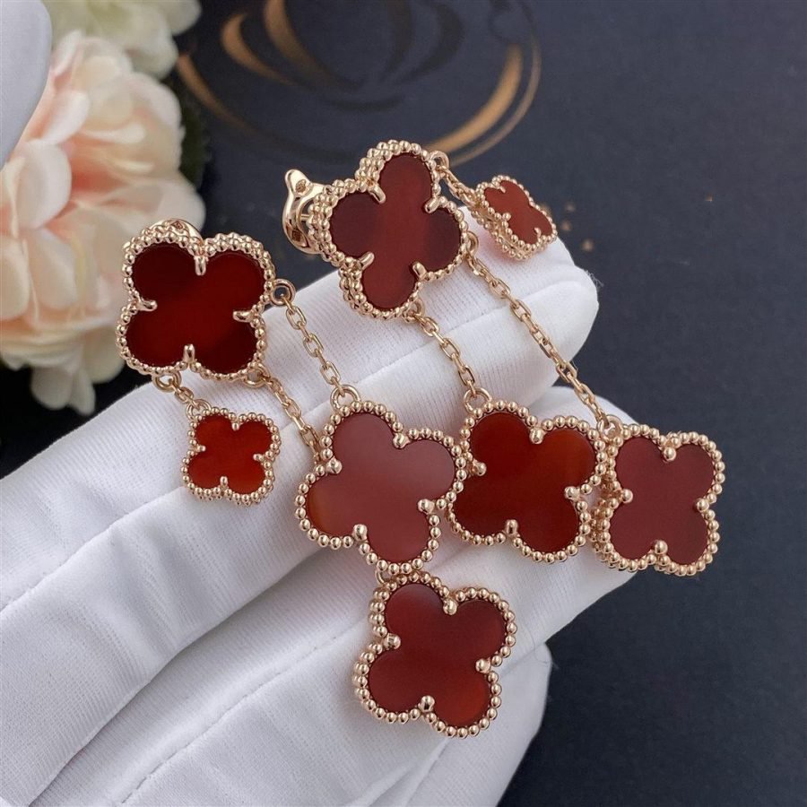 [Super CiCi ]CLOVER EARRINGS CARNELIAN 4 MOTIFS PINK GOLD