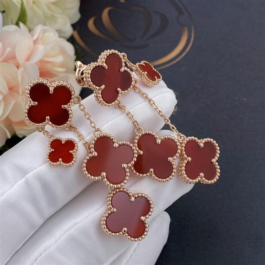 [Super CiCi ]CLOVER EARRINGS CARNELIAN 4 MOTIFS PINK GOLD