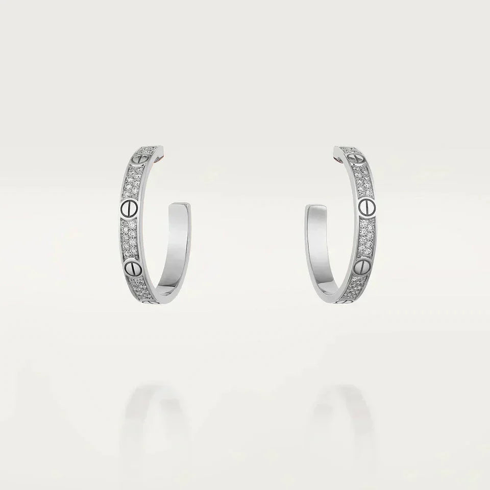 [Super CiCi ]LOVE DIAMOND SILVER HOOP EARRINGS