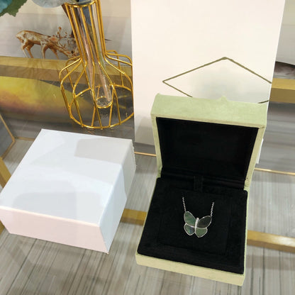 [Super CiCi ]LARGE BUTTERFLY SILVER PENDANT DIAMOND NECKLACE