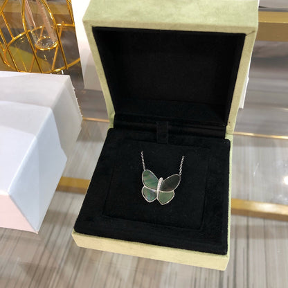 [Super CiCi ]LARGE BUTTERFLY SILVER PENDANT DIAMOND NECKLACE