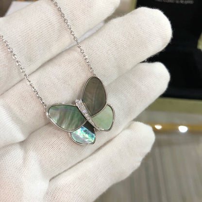 [Super CiCi ]LARGE BUTTERFLY SILVER PENDANT DIAMOND NECKLACE
