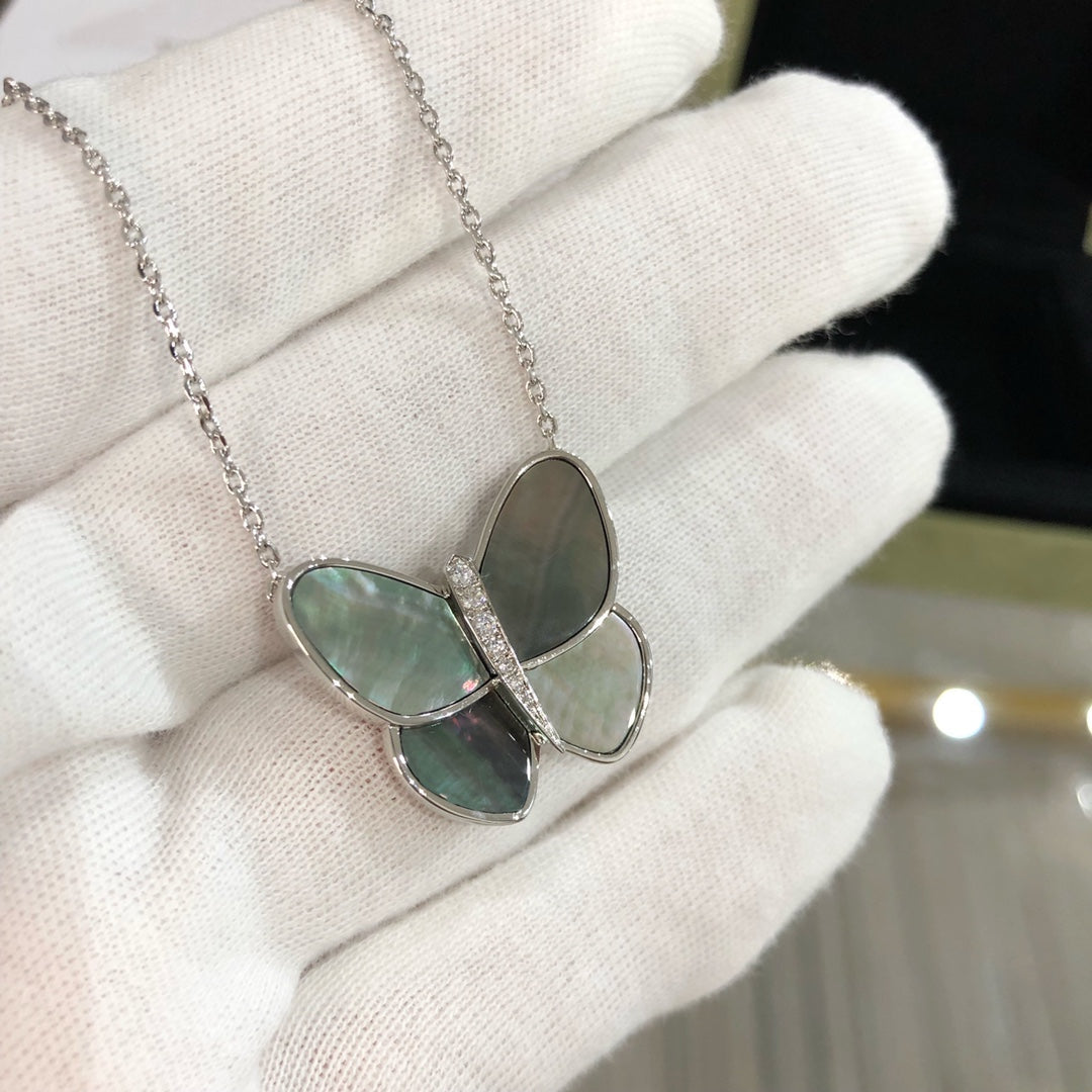 [Super CiCi ]LARGE BUTTERFLY SILVER PENDANT DIAMOND NECKLACE