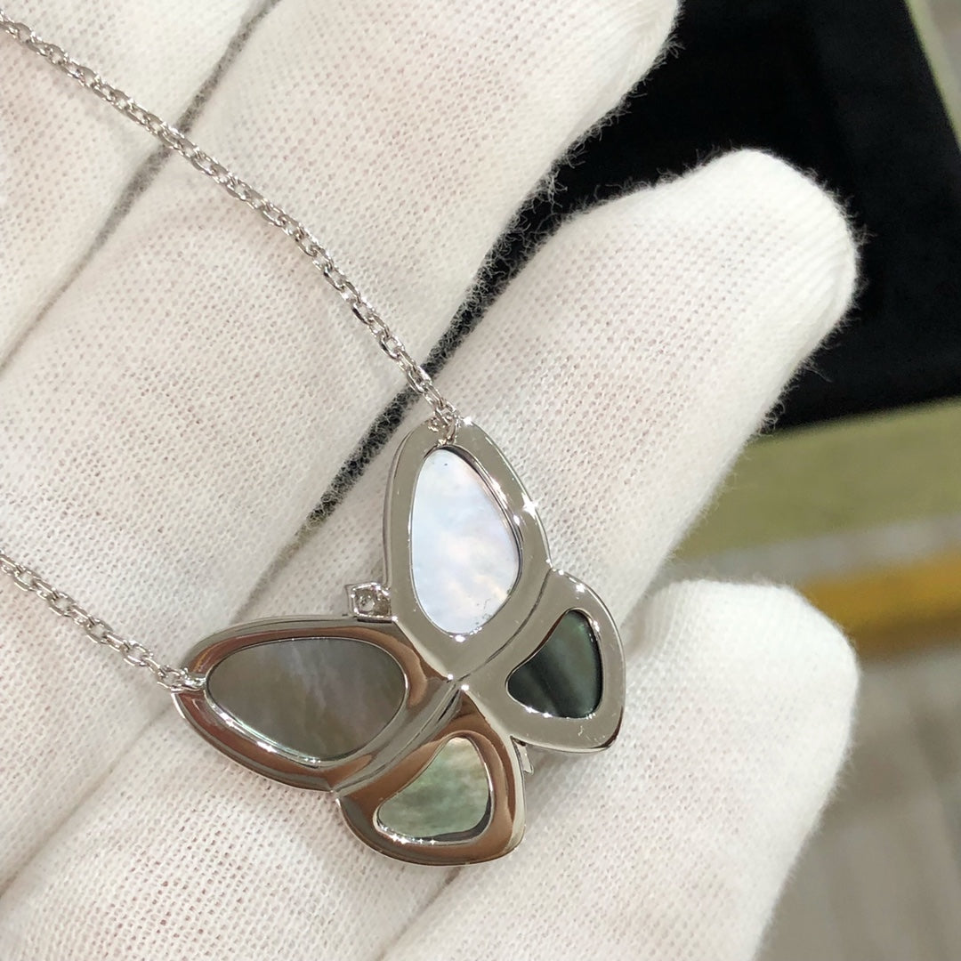 [Super CiCi ]LARGE BUTTERFLY SILVER PENDANT DIAMOND NECKLACE