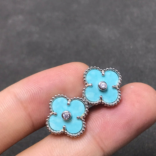 [Super CiCi ]CLOVER 1 DIAMOND BLUE SKY SILVER EARRINGS
