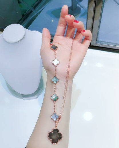[Super CiCi ]COMBINED BRACELET 5 MOTIFS AND NECKLACE DARK MOP ROSE GOLD