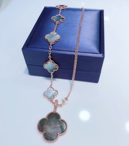 [Super CiCi ]COMBINED BRACELET 5 MOTIFS AND NECKLACE DARK MOP ROSE GOLD