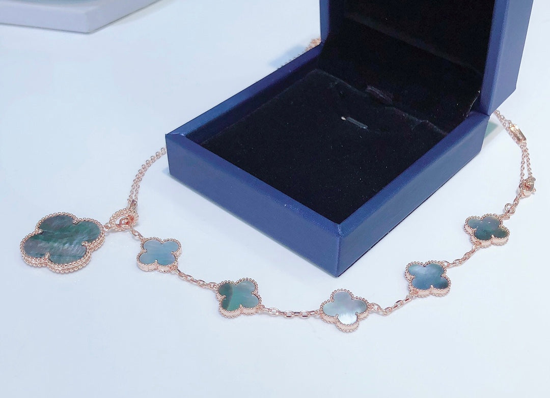 [Super CiCi ]COMBINED BRACELET 5 MOTIFS AND NECKLACE DARK MOP ROSE GOLD