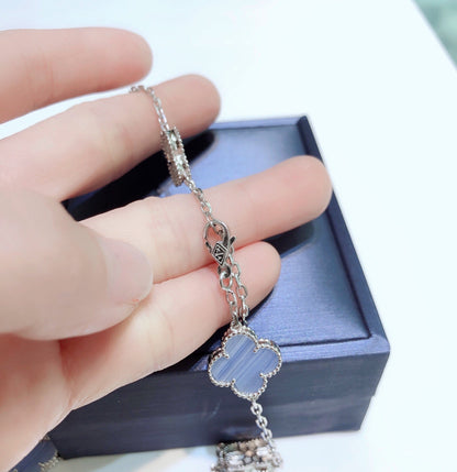 [Super CiCi ]CLOVER 10 MOTIFS CHALCEDONY DIAMONDS SILVER NECKLACE