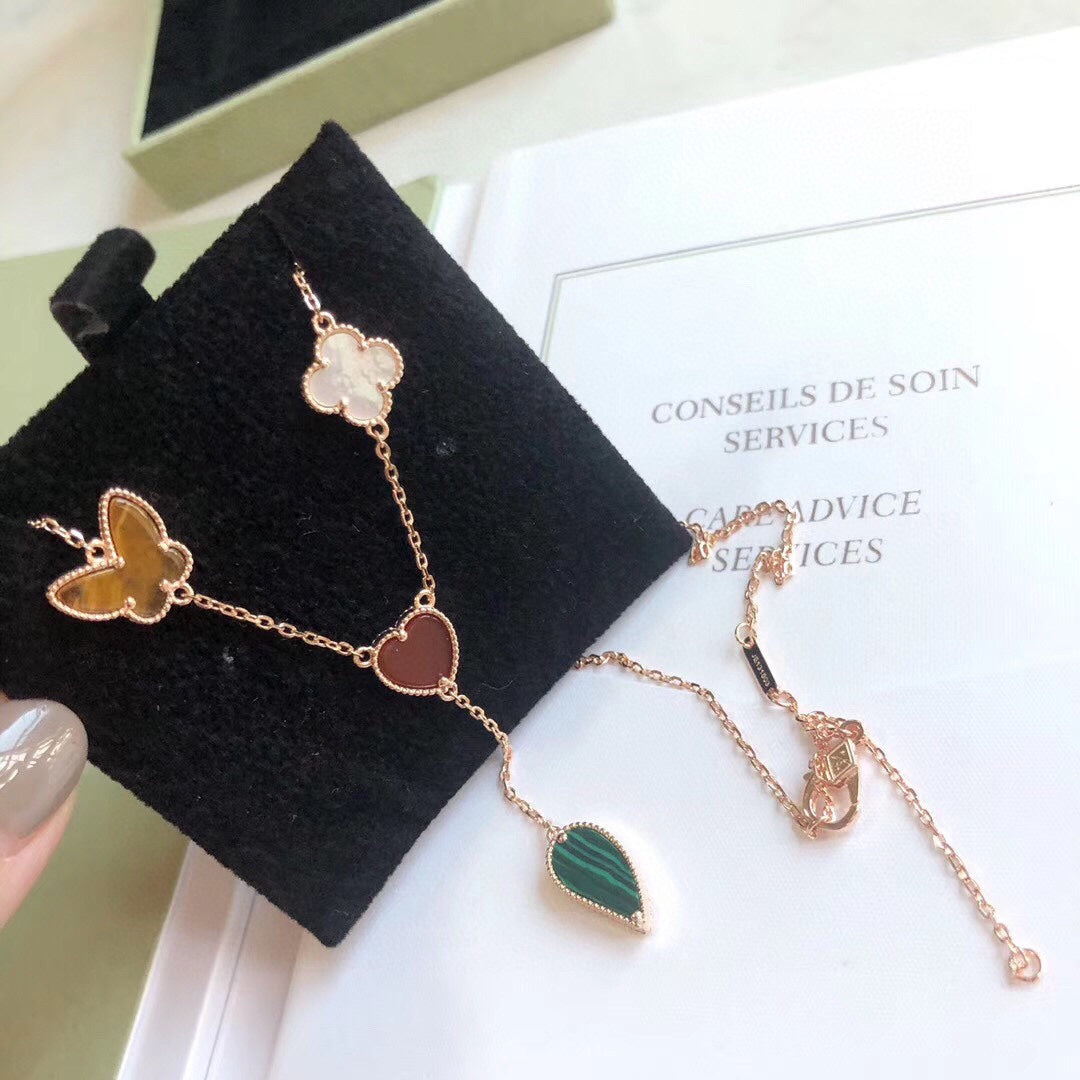 [Super CiCi ]LUCKY SPRING 4 MOTIFS ROSE GOLD NECKLACE