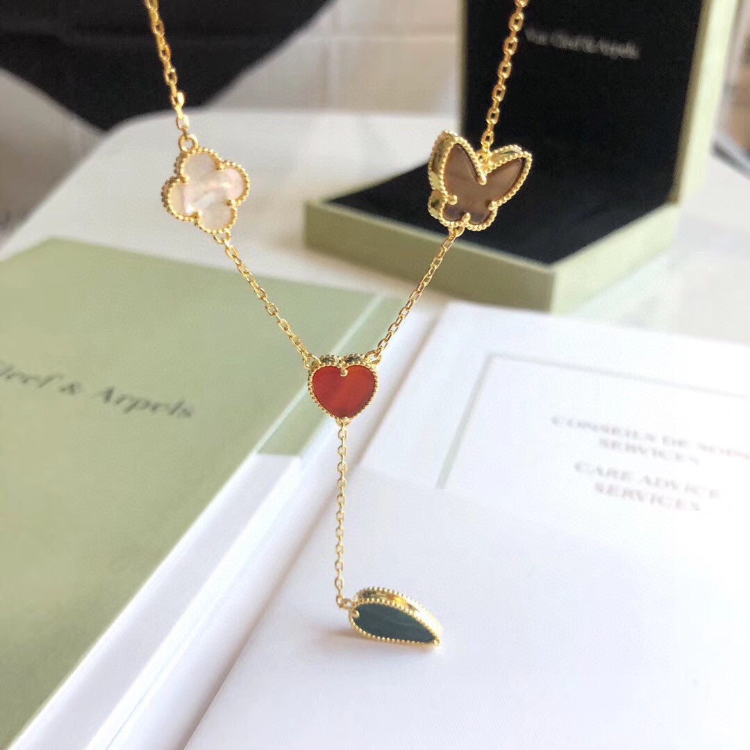 [Super CiCi ]LUCKY SPRING 4 MOTIFS ROSE GOLD NECKLACE