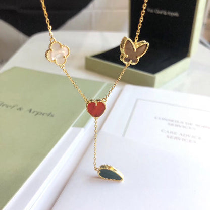 [Super CiCi ]LUCKY SPRING 4 MOTIFS ROSE GOLD NECKLACE