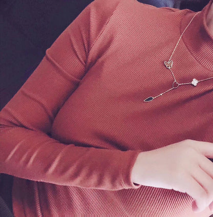 [Super CiCi ]LUCKY SPRING 4 MOTIFS ROSE GOLD NECKLACE