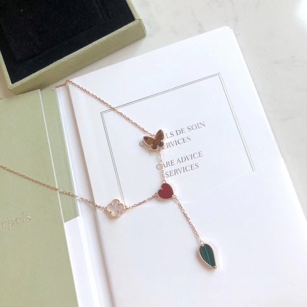 [Super CiCi ]LUCKY SPRING 4 MOTIFS ROSE GOLD NECKLACE