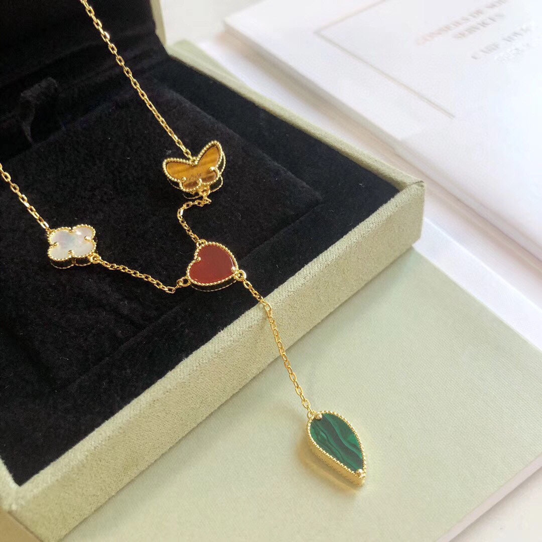 [Super CiCi ]LUCKY SPRING 4 MOTIFS ROSE GOLD NECKLACE