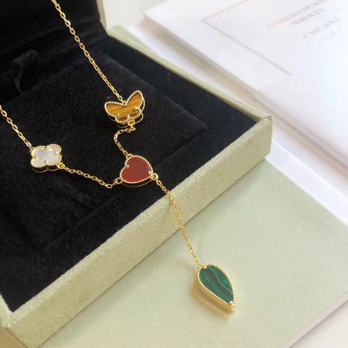 [Super CiCi ]LUCKY SPRING 4 MOTIFS ROSE GOLD NECKLACE