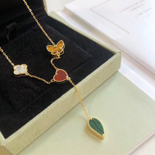 [Super CiCi ]LUCKY SPRING 4 MOTIFS ROSE GOLD NECKLACE