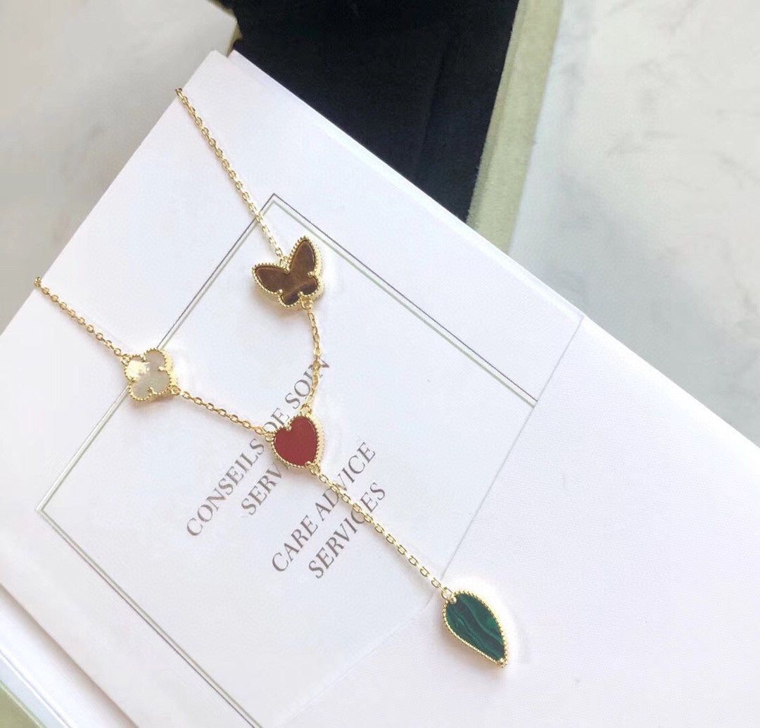 [Super CiCi ]LUCKY SPRING 4 MOTIFS ROSE GOLD NECKLACE