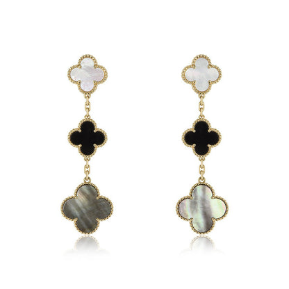 [Super CiCi ]CLOVER EARRINGS GOLD ONYX MOP 3 MOTIF