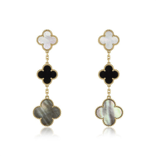 [Super CiCi ]CLOVER EARRINGS GOLD ONYX MOP 3 MOTIF
