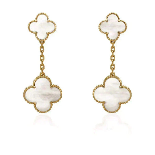 [Super CiCi ]CLOVER 2 MOTIF WHITE MOP EARRINGS