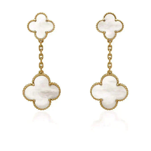 [Super CiCi ]CLOVER 2 MOTIF WHITE MOP EARRINGS