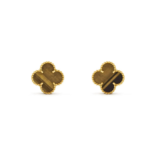 [Super CiCi ]CLOVER MEDIUM 1 MOTIFS TIGER EYE EARRINGS