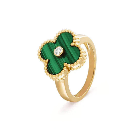 [Super CiCi ]CLOVER MALACHITE RING GOLD DIAMOND