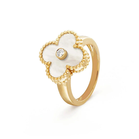 [Super CiCi ]CLOVER PINK MOP RING GOLD DIAMOND